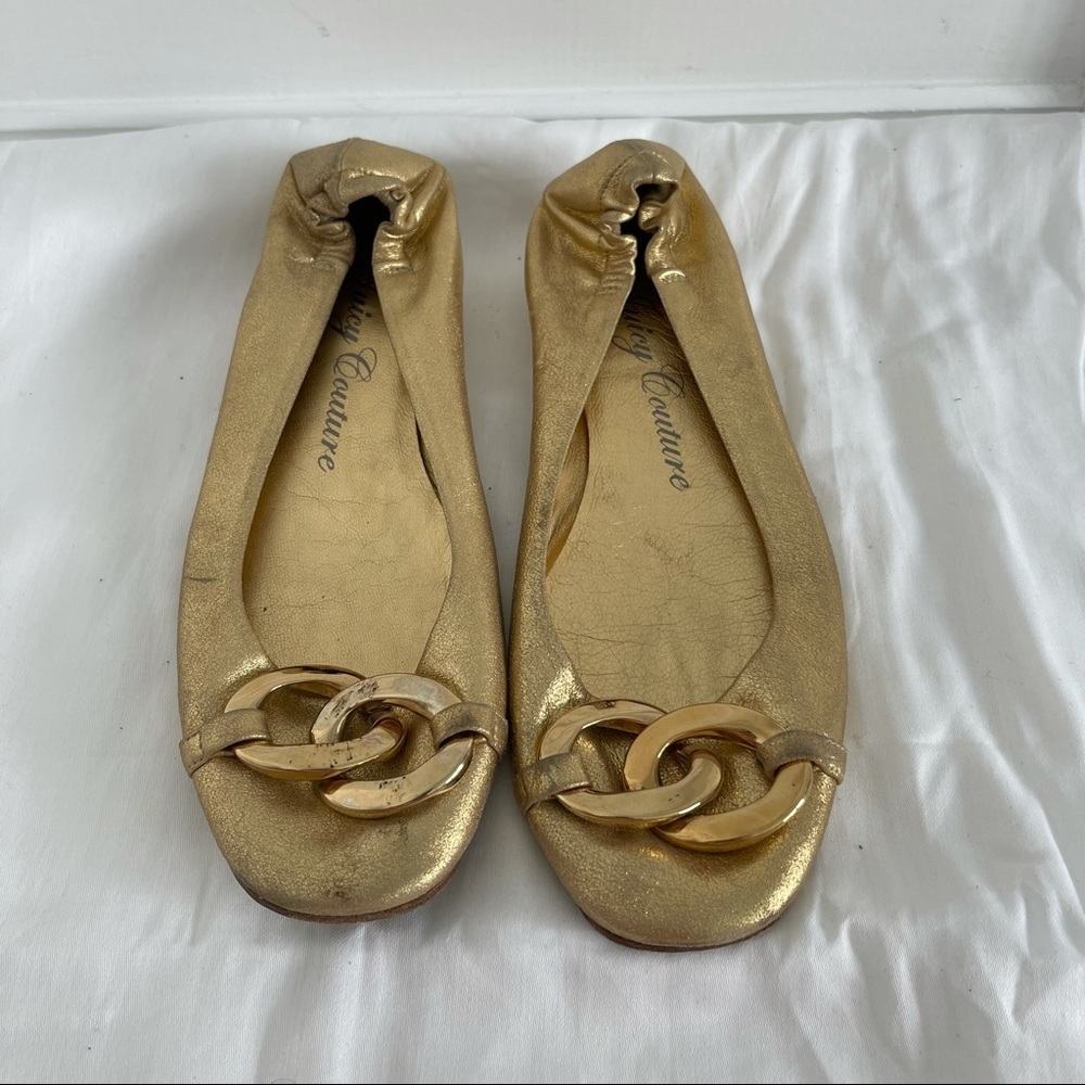 VINTAGE JUICY COUTURE GOLD LEATHER FLATS SIZE 7.5
